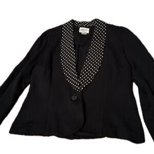 Black and White Polka Dot Deep V neck Cardigan Sweater / XL